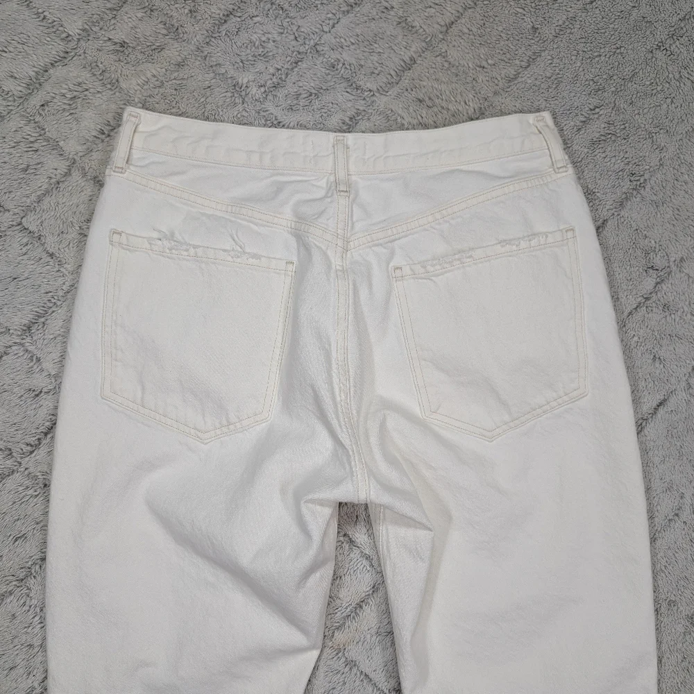 Agolde Jeans Womens 31 White Veil Riley High Rise Straight Crop Cotton Distress